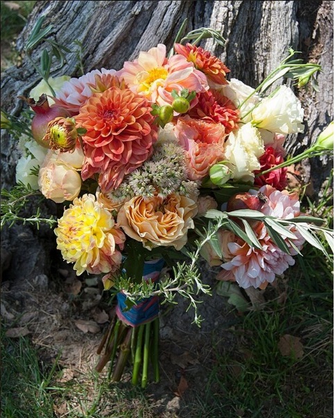 Bridal bouquet featuring dahlias